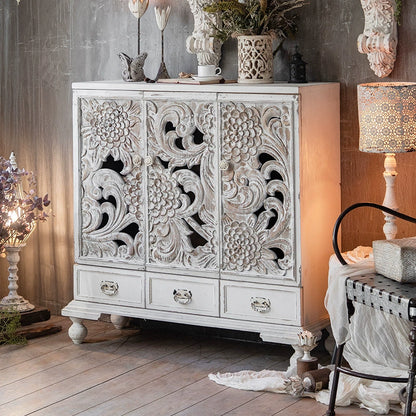 The Grand Furnishaus Carved  Wood Cabinet: Timeless Elegance for Your Home