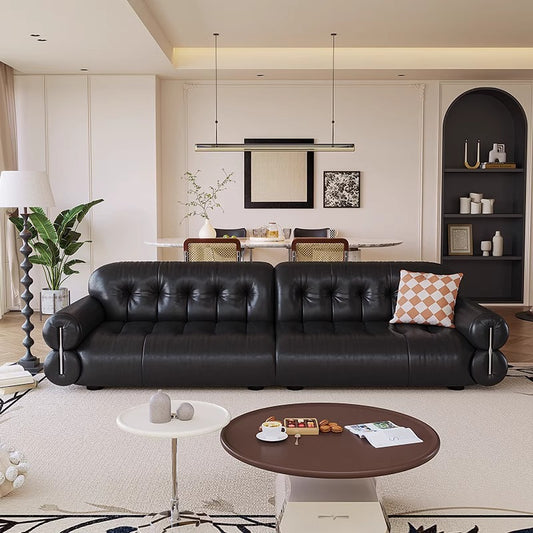 Cloud-Shaped Black Leather Sofa  – Luxury Living Collection for Modern Living Rooms