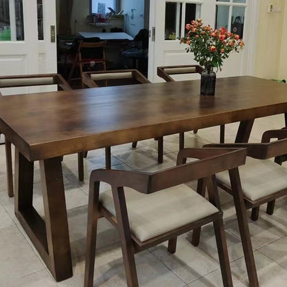 Rustic Pine Dining Table with Industrial Metal Base