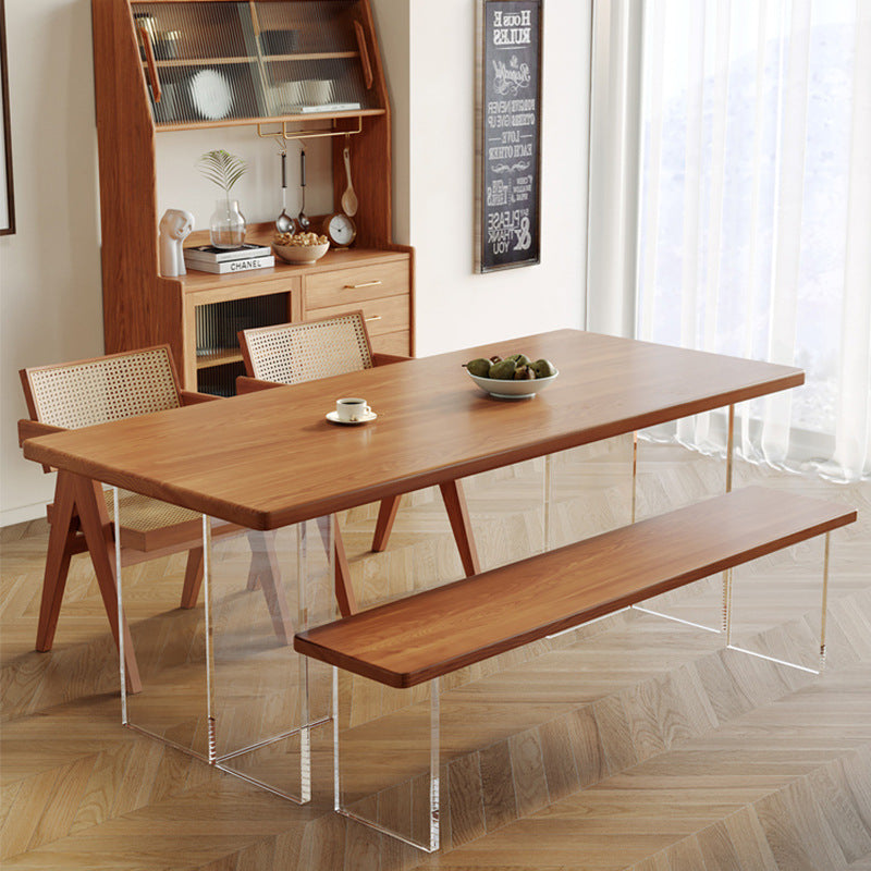 Modern Dining Table with Acrylic Legs - Rustic Pine Wood Top