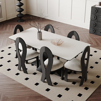 Modern Dining Table with Geometric Base - Durable Rock Slab Top