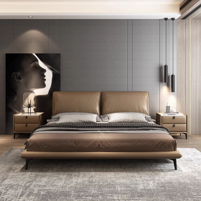 Modern Leather Bed with Sleek Design and Comfortable Upholstery