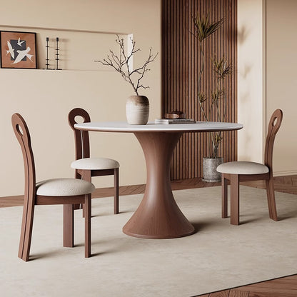 Modern Round Dining Table Set with Unique Wooden Base - Durable Rock Slab Top