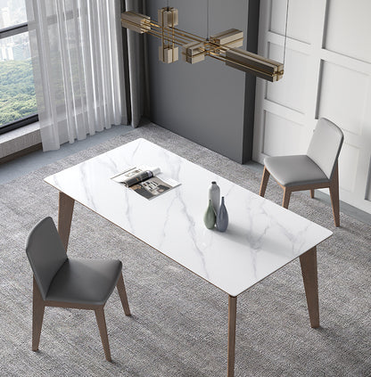 Modern Dining Table Set with Sleek Wooden Legs - Durable Rock Slab Top