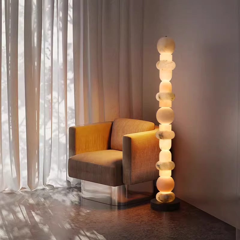 Organic Alabaster Sphere Floor Lamp - A Natural Beauty