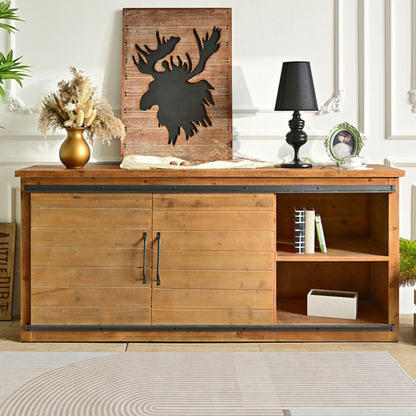 The Farmhouse Industrial Sideboard - Rustic Sliding Door Storage Cabinet