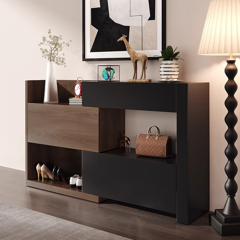 Modern Entryway Console Table with Shoe Storage and Open Shelving