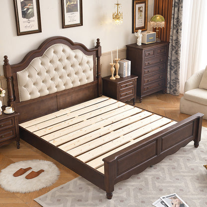 Vintage European Style Double Bed Frame with Upholstered Headboard