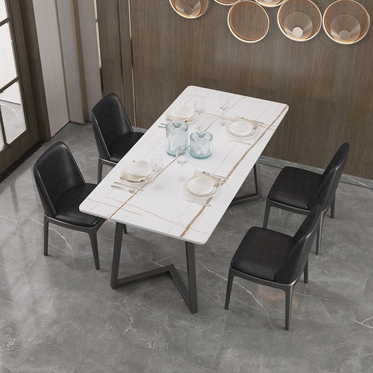 Modern Dining Table with Sleek Metal Base - Durable Rock Slab Top