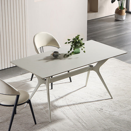 Modern Dining Table Set with Sleek Aluminum Frame - Durable Rock Slab Top