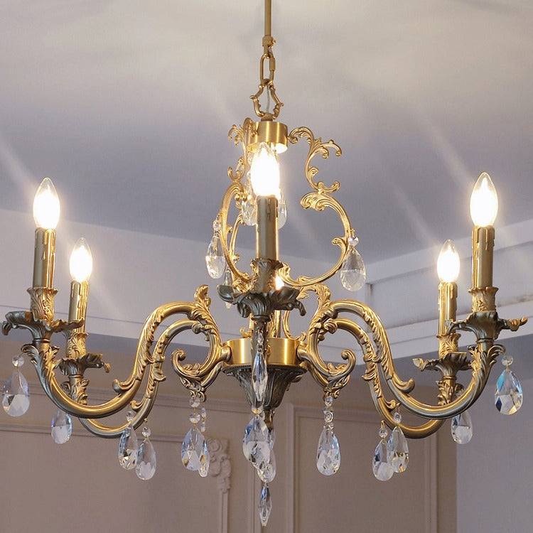 Elegant Gold Chandelier with Crystal Accents - Vintage Inspired