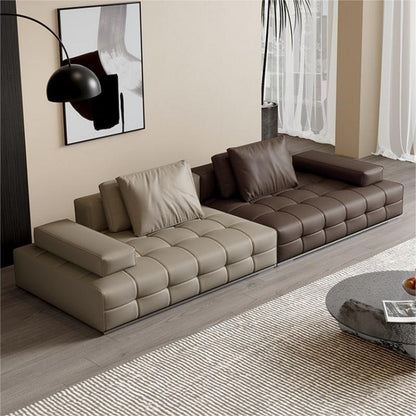 Simple Black Leather Sofa – Sleek Straight-Line Design for Modern Living Rooms