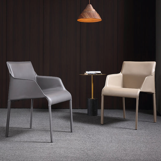 Modern Dining Chair with Unique Leather Design - Sleek Metal Frame