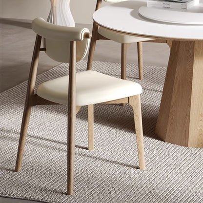 Modern Dining Chair with Unique Backrest - Leather Upholstered Chair with Wooden Legs