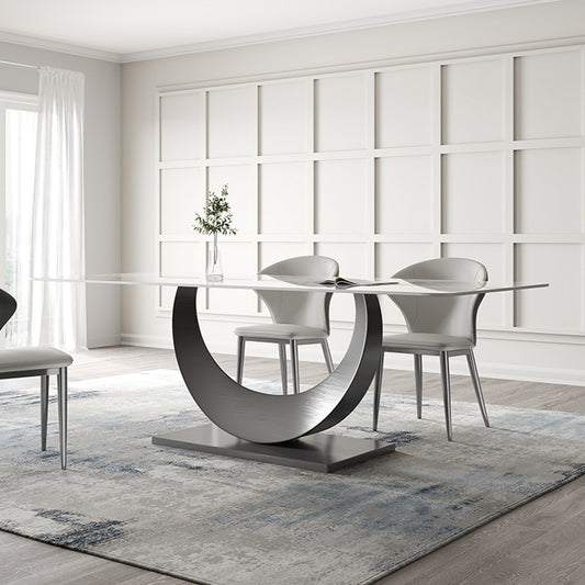 Modern Dining Table Set with Unique Curved Base - Durable Rock Slab Top