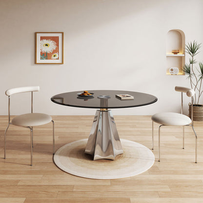 Modern Round Glass Dining Table - Sleek Stainless Steel Base