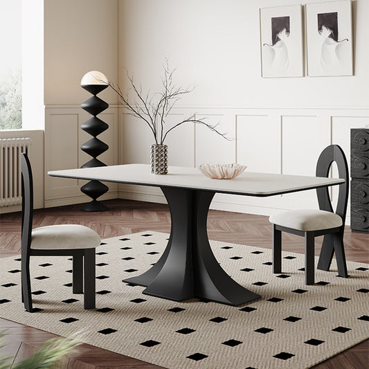 Modern Dining Table with Geometric Base - Durable Rock Slab Top