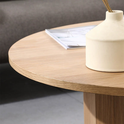 Solid Wood Round Coffee Table - Modern Scalloped Base Design