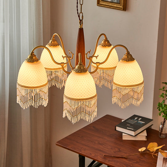 Vintage-Inspired Chandelier with Beaded Shades - Romantic and Elegant