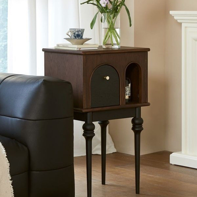 Vintage-Inspired Side Table with Arched Design and Hidden Storage