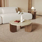 Cream Travertine Top with Wood Base - Modern Stone Living Room Table