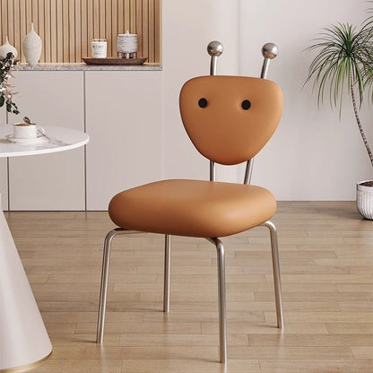 Playful Dining Chair with Quirky Design - Leather Upholstered Chair with Metal Legs