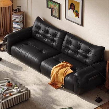 Minimalist Black Leather Straight-Line Sofa Set – Sleek Design for Modern Living Rooms