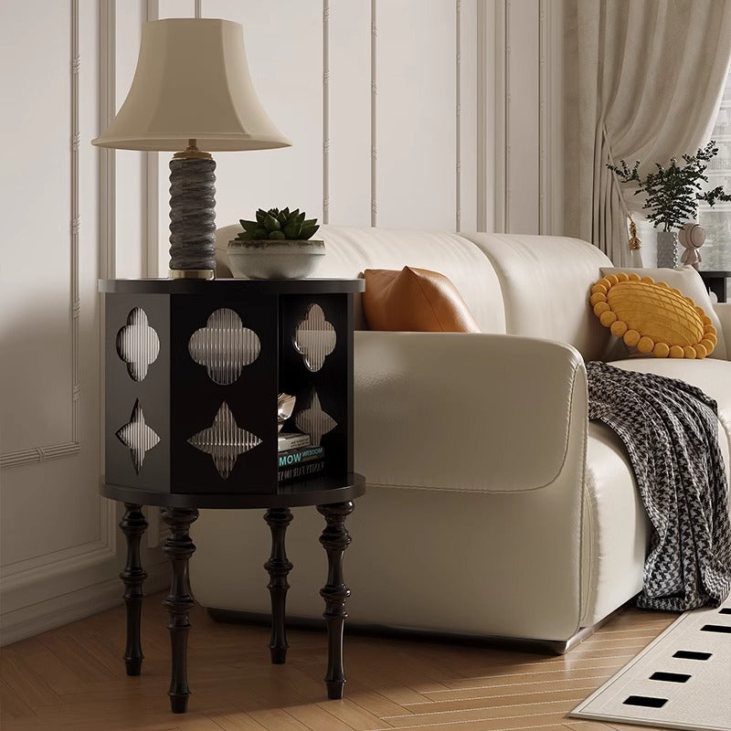 Round Decorative End Table with Storage for Living Room