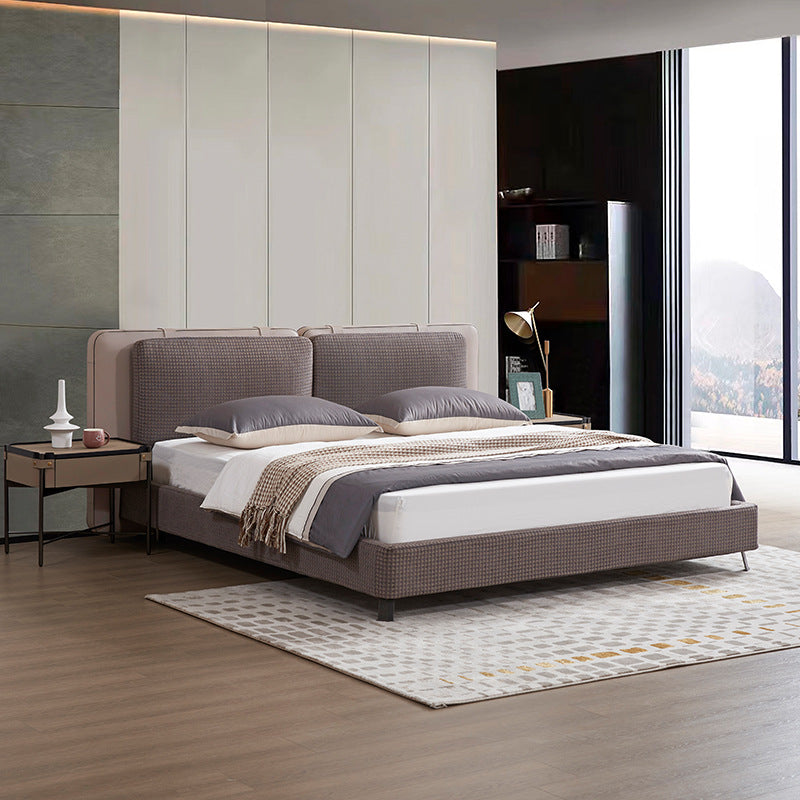 Modern Upholstered Bed with Textured Fabric Headboard