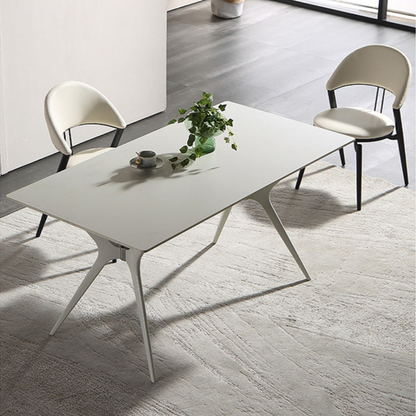 Modern Dining Table Set with Sleek Aluminum Frame - Durable Rock Slab Top