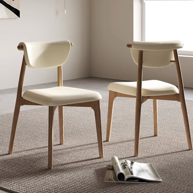 Modern Dining Chair with Unique Backrest - Leather Upholstered Chair with Wooden Legs