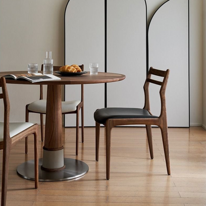 Mid-Century Modern Dining Table Set - Solid Walnut Top and Sleek Metal Base