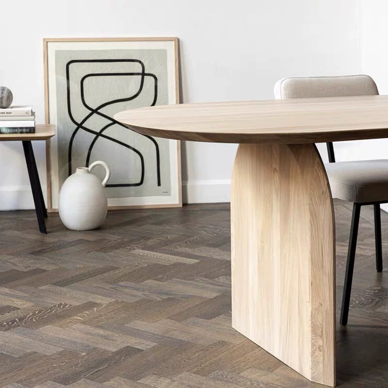 Modern Oval Dining Table with Unique Sculptural Base - Solid Wood Top