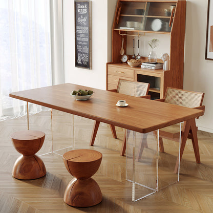 Modern Dining Table with Acrylic Legs - Rustic Pine Wood Top