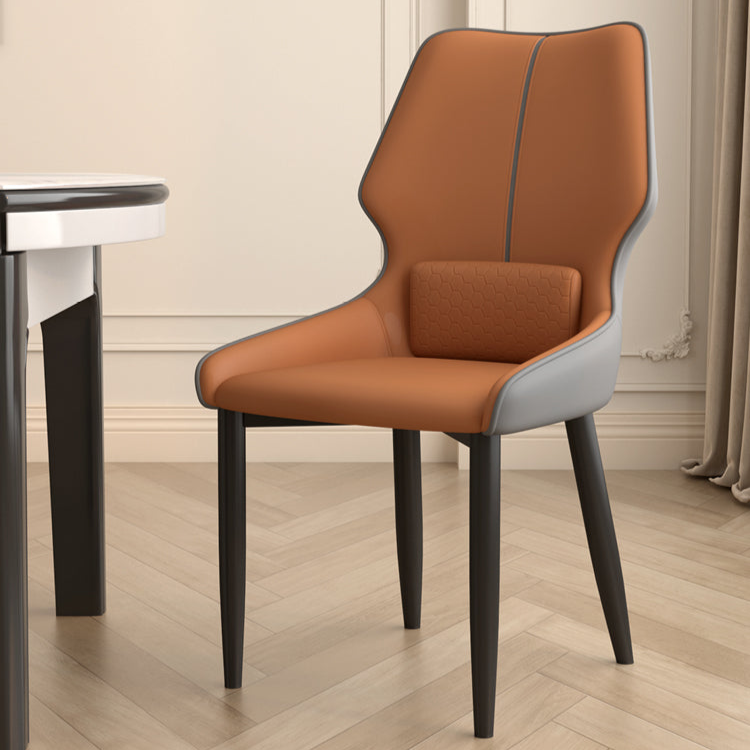 Modern Dining Chair with Contrast Leather Upholstery - Sleek Design with Wooden Legs