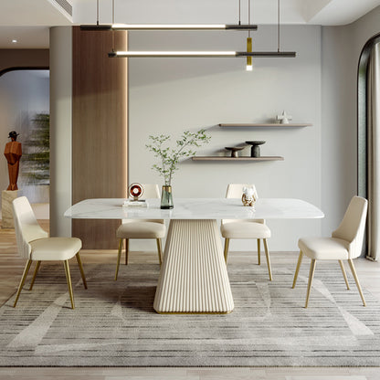 Modern Dining Table with Geometric Base - Durable Rock Slab Top