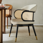 Modern Dining Chair with Rattan Backrest - Upholstered Dining Chair with Wood Legs