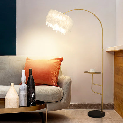 Elegant Feather Floor Lamp with Storage Shelf - A Touch of Luxury