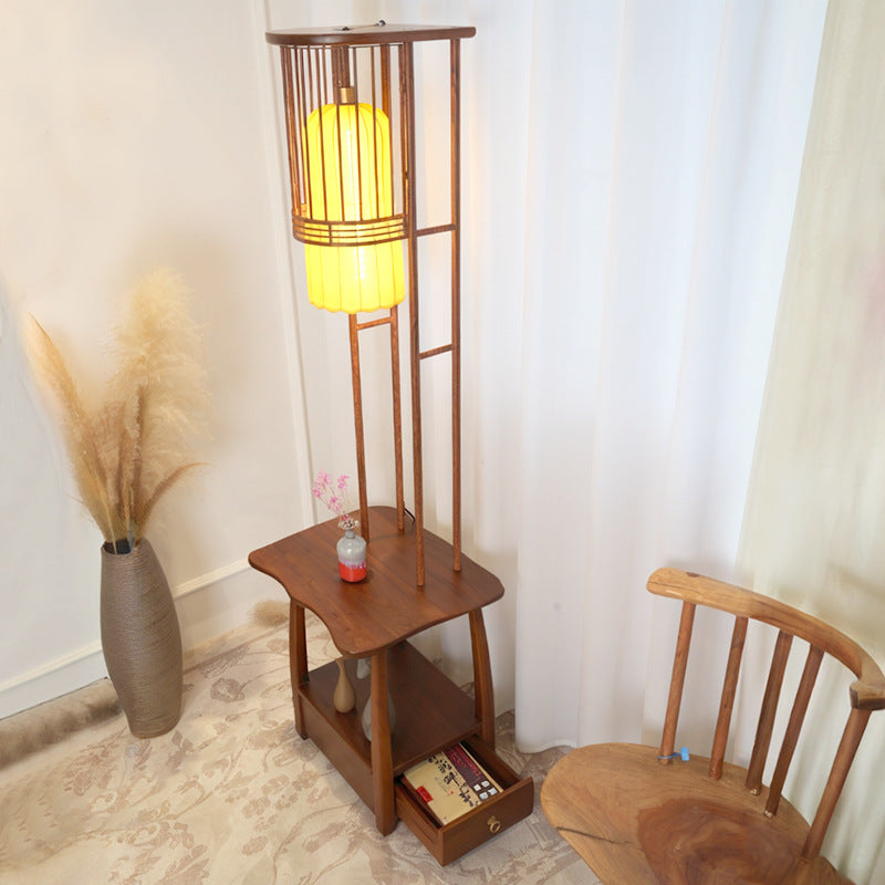 Rustic Bamboo Floor Lamp with Storage Shelf - A Natural Beauty