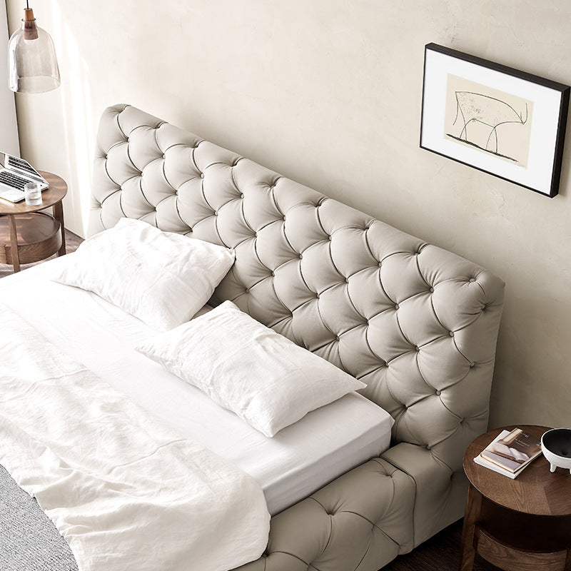 Luxurious Upholstered Bed with Button-Tufted Headboard