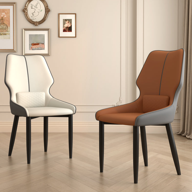 Modern Dining Chair with Contrast Leather Upholstery - Sleek Design with Wooden Legs