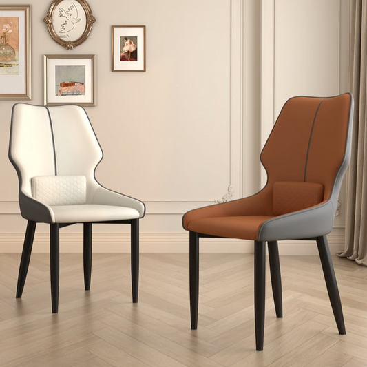 Modern Dining Chair with Contrast Leather Upholstery - Sleek Design with Wooden Legs