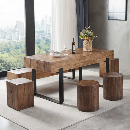 Rustic Wood Dining Table with Industrial Metal Base - Natural Edge Design