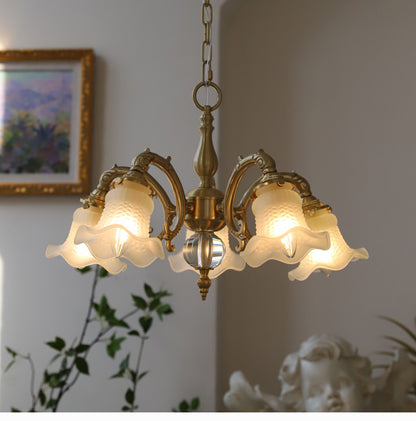 Vintage-Inspired Chandelier with Floral Glass Shades - Romantic and Elegant