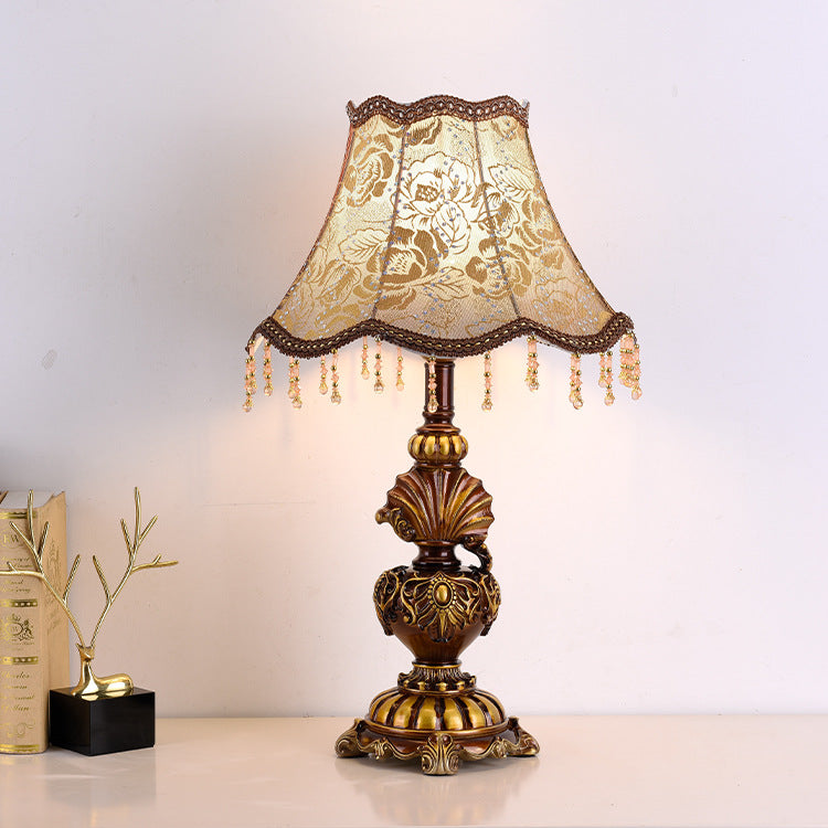 Vintage Baroque Table Lamp with Floral Shade - A Touch of Regal Elegance