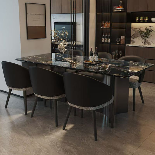 Modern Marble Dining Table with Unique Curved Design - Sleek Stainless Steel Base