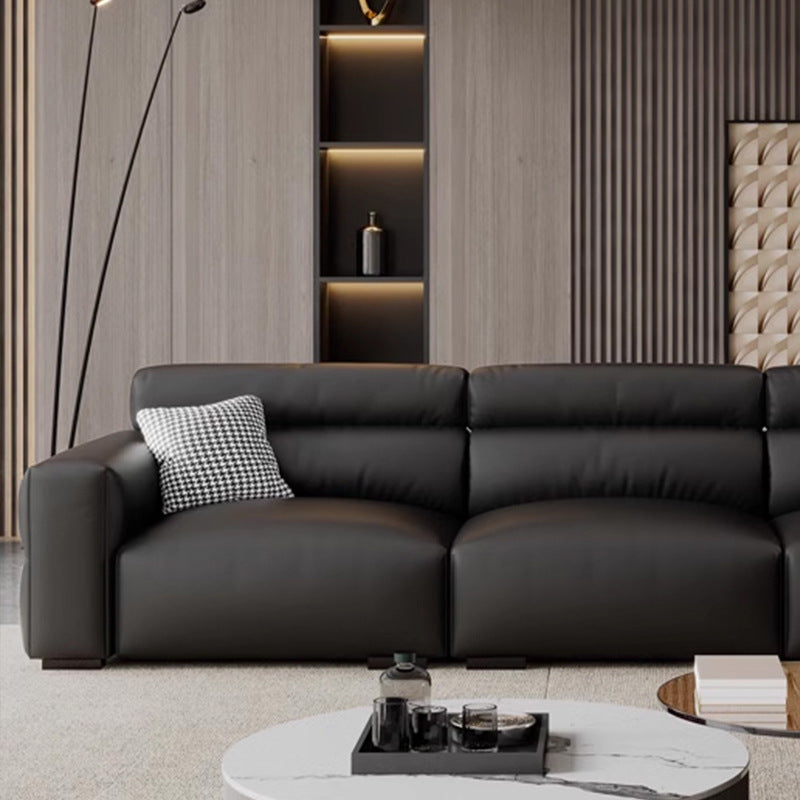 Modern Black Leather Sofa Set with Down-Filled Cushions – Stylish Design for Contemporary Living Rooms