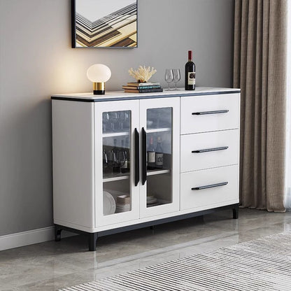 Modern Sideboard with Glass Doors and Drawer Storage