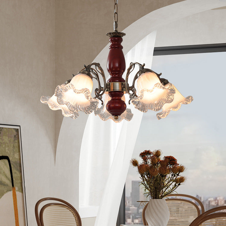 Rustic Wooden Chandelier with Glass Shades - Vintage Charm