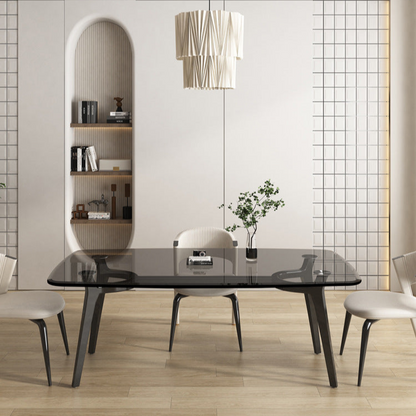 Modern Glass Dining Table with Sleek Metal Base - Industrial Chic Design